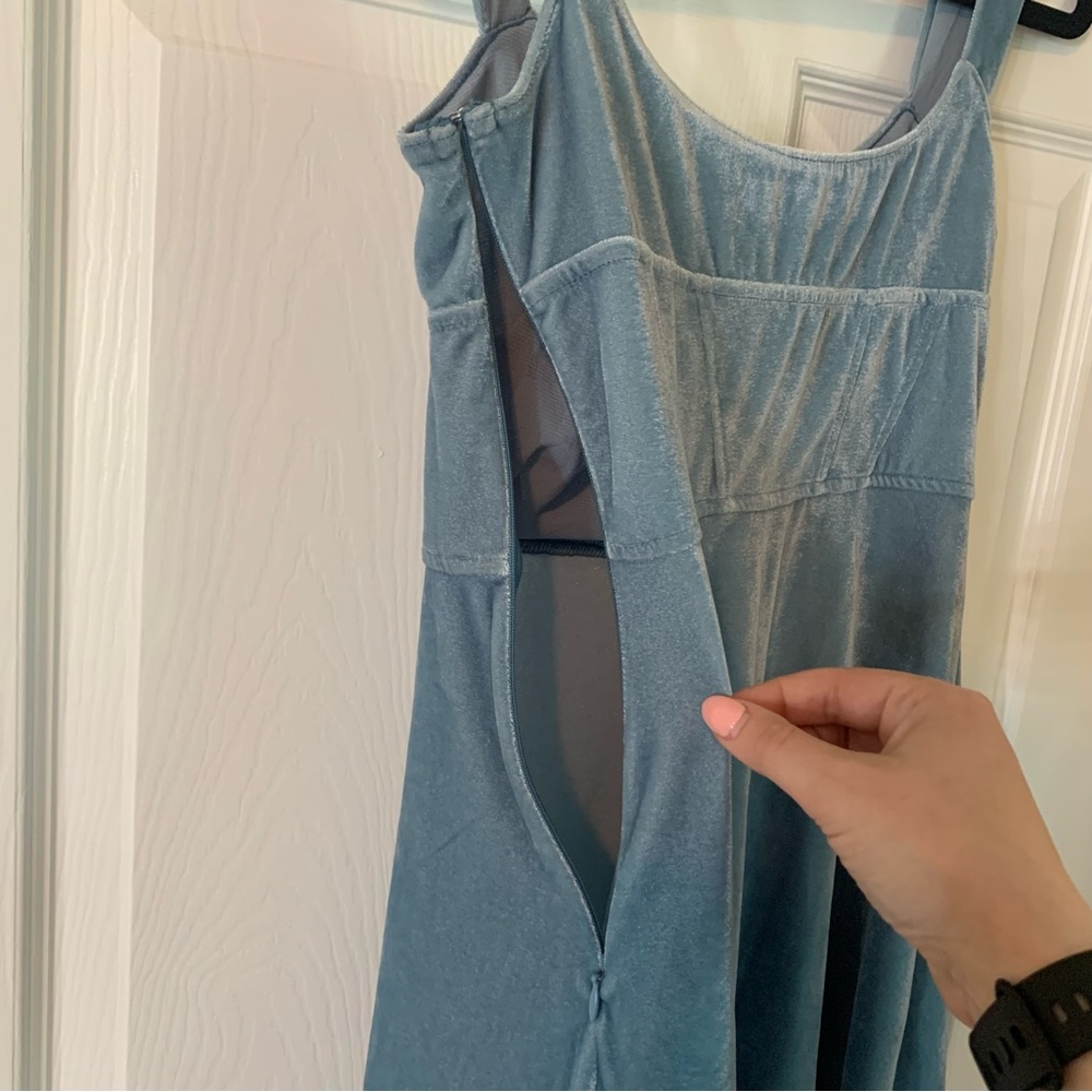 Urban Outfitters Soft Blue Crushed Velvet Genevieve Mini Dress Festival, size M - Picture 5 of 10
